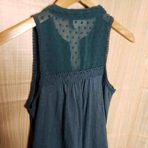 Meadow Rue Womens Green Sleeveless Knit Top Sheer Swiss Dot Detail XS - Picture 3 of 7
